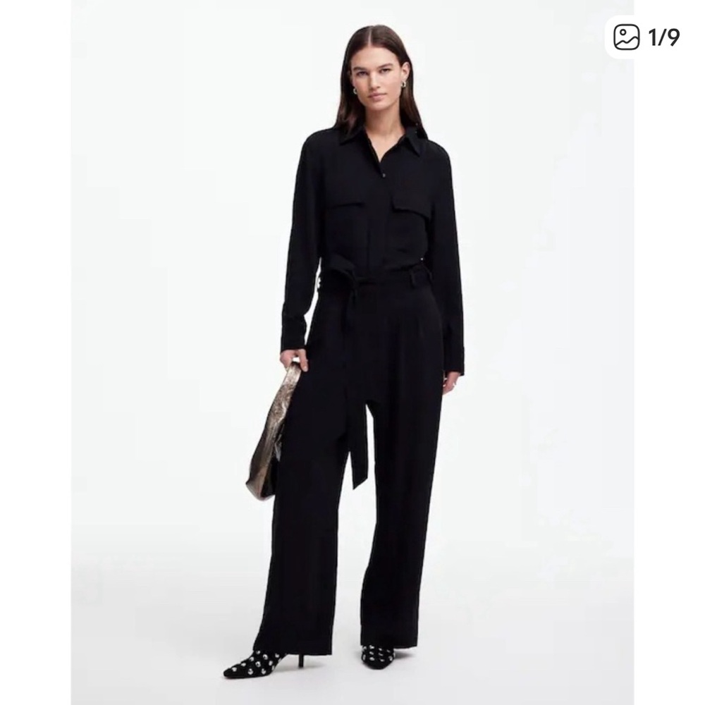 NWT Madewell Tie-Waist Straight-Leg Jumpsuit in Black size 8 *